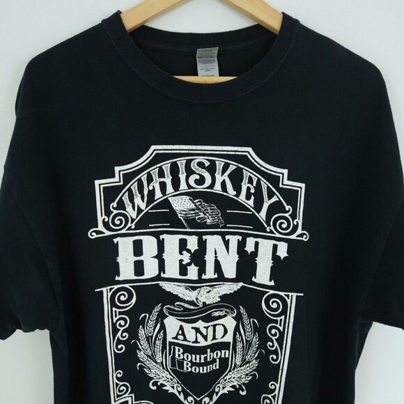 Whiskey Bent and Bourbon Bound T-Shirt Mens XL Black Graphic Alcohol Tee - Picture 1 of 6